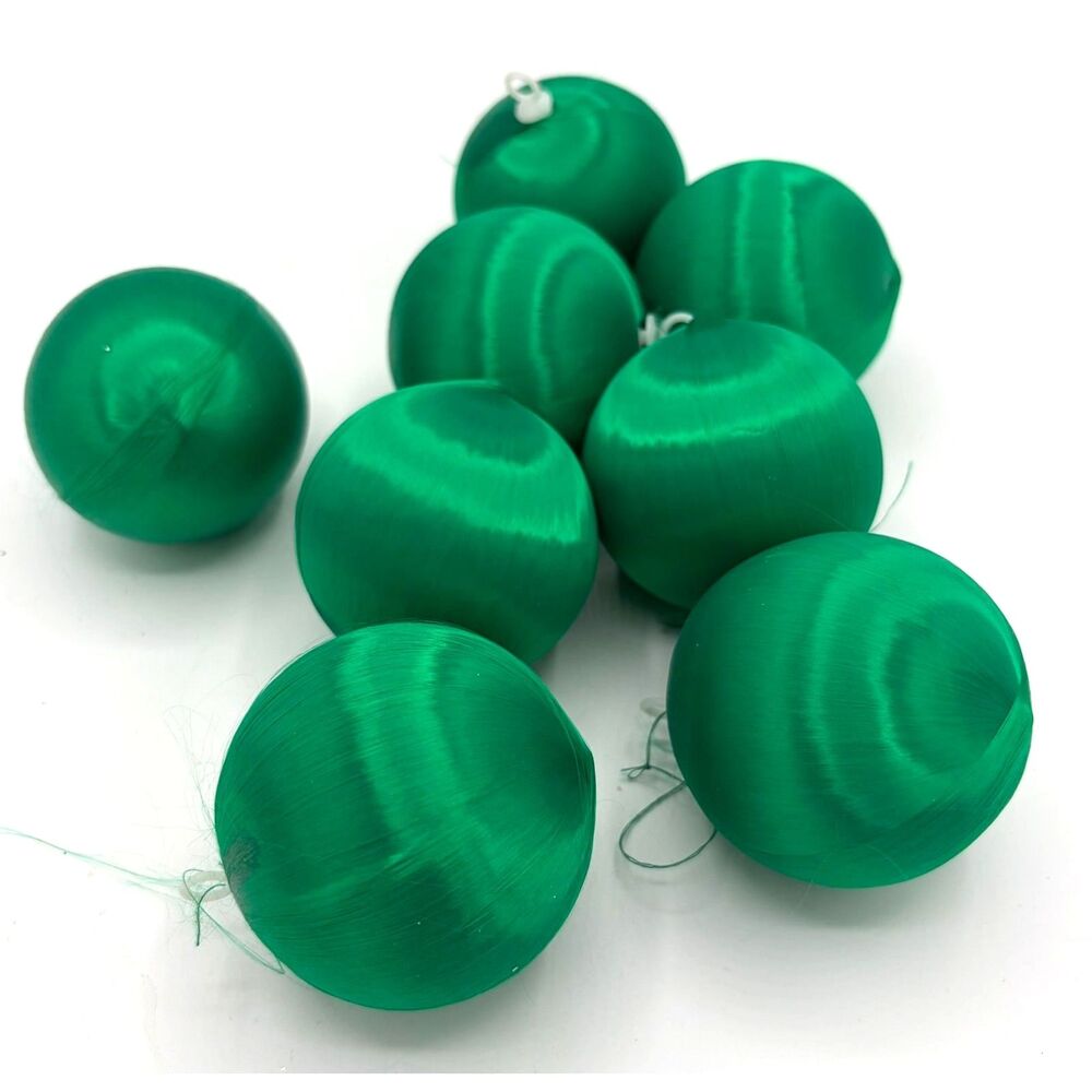LOT Vintage Satin Christmas Ornaments Balls Green Medium